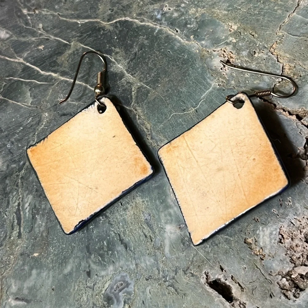 Clay Blue Enamel Painted Handmade Earrings